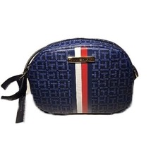 Tommy Hilfiger Crossbody Bag Logo Crescent Zippered Faux Leather Blue w ... - £30.07 GBP