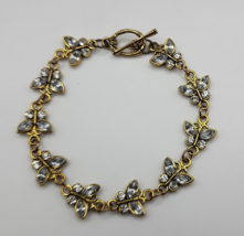 Gold Tone Butterfly Shaped Link Bracelet with Rhinestones - 8&quot; Long - $19.34