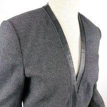 Calvin Klein Women Tweed Blazer Jacket Faux Leather Trim Black Open Fron... - £39.81 GBP