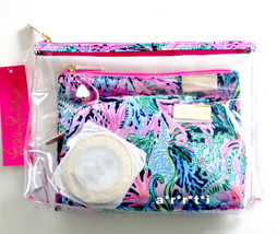 Lilly Pulitzer Astwood Pouch High Tide Navy 4 pc. Set Travel Cosmetic Te... - $68.00