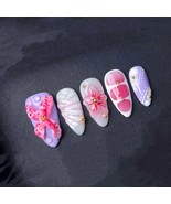 Pink and Purple 3D Floral Press On Nails Manicure press on artificial gl... - $31.99