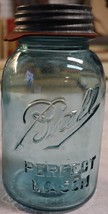 Vintage Ball Perfect Mason quart blue jar with zinc lid #15 - £15.29 GBP