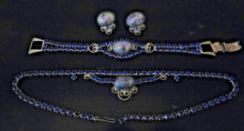 Unsigned Beauties! Vtg Necklace Bracelet Earrings Easter Eggs Royal Blue Chatons - £79.88 GBP