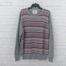 Weatherproof Vintage Sweater Mens Large Gray Fair Isle Striped Crewneck Pullover - £15.84 GBP