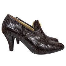 Bijou New York Brown Snakeskin Heels Sz 7 Zippers 1930s Look Vegan Leather - $30.29