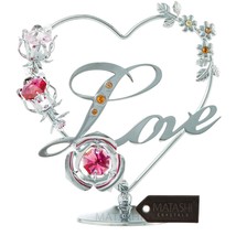 Chrome Plated Silver Love Table Top Ornament w/ Matashi Red/Pink Crystals - £18.04 GBP