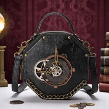 Steampunk Clock Gear Black Crossbody Bag – Gothic Punk Shoulder Handbag - $30.68