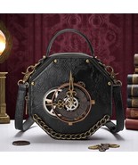 Steampunk Clock Gear Black Crossbody Bag – Gothic Punk Shoulder Handbag - $30.68