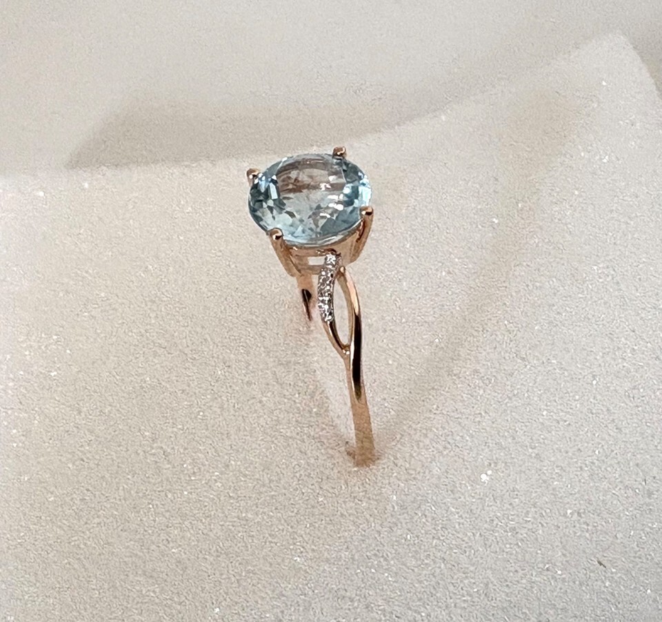 14k Gold aquamarine diamonds ring gemstone ring - 14 carats solid gold stonqueen Item image 6