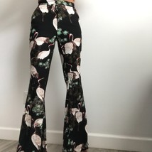 Zara XS Pant Black Floral Flat Front Flared Leg Pocket High Rise Coastal... - $26.72