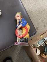 Vintage Clown Statue Figurine Resin w/ Dog Doing Tricks 6” Tall - £11.18 GBP