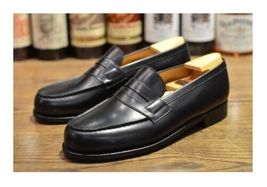 Handmade men black leather moccasin, penny loafer slip on shoes, dress shoes - £126.78 GBP
