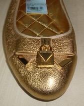 Michael KORS ALICE MK Logo Sparkle Metallic Gold Leather Padlock Bow Flats US 7  - £49.74 GBP