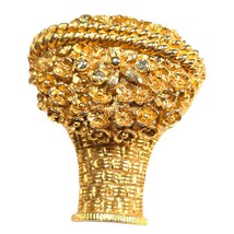 Avon Flower Basket Brooch Solid Perfume Locket Pin Signed Gold Toned Vin... - $12.94