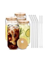 Drinking Glasses with Bamboo Lids and Glass Straw 4pcs Set - 16oz Can Sh... - $35.63