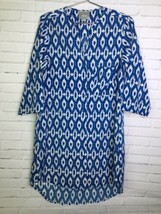 Maeve Anthropologie Womens XS Blue White Ikat Print Tunic Shirt Shift Dress - $20.78