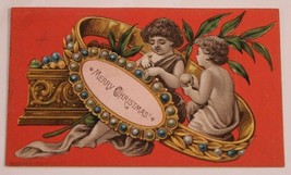 Victorian Trade Card Merry Christmas Children with Red Background VTC 4 - £6.11 GBP