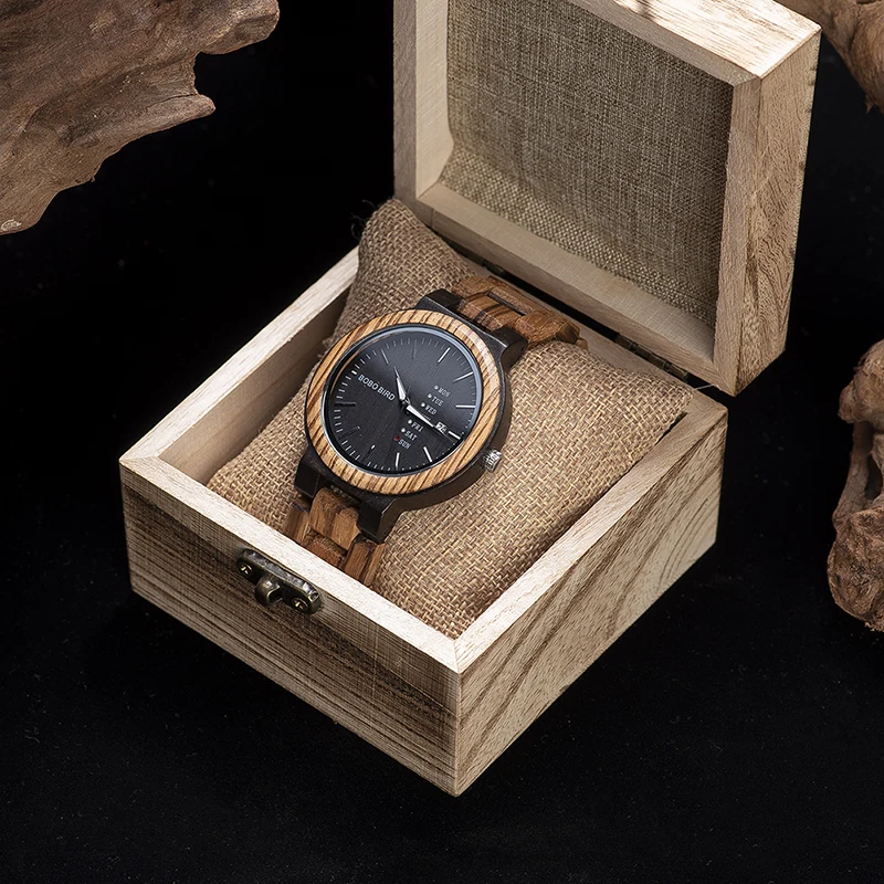 Antique Wood Watches for Man Date and Week Display Luxury Brand Watch in... - $61.60