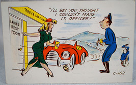 Humorous Postcard Lady Speeding - Restroom - Bet You thought I couldn&#39;t Make it - $4.99