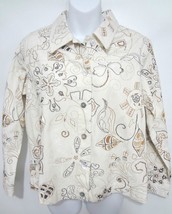 Laura Ashley Petite PL Beige Cotton Denim with Bronze Beads Floral Jacke... - $41.65