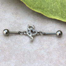 316L Stainless Steel Lovely Cat Chain Industrial Barbell - £20.81 GBP