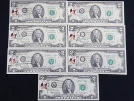 Lot of 6 Stamped $2 Federal Reserve Notes Sequential Serials - $72.00