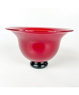 Donald Carlson Studio Art Glass Red Fluted Bowl With Black Foot base Signed - $73.80