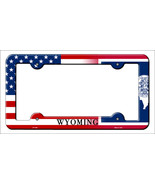 Wyoming|American Flag Novelty Metal License Plate Frame LPF-489 - £15.14 GBP