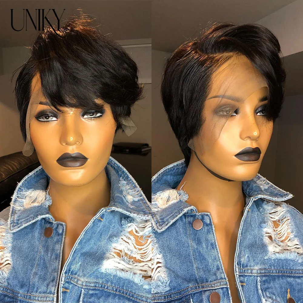 Pixie Cut Short Wigs Human Hair Straight Lace Front Wigs Hd Sheer Lace Fro - £43.00 GBP