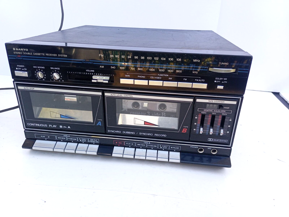 SANYO DCX W10 DOUBLE DUAL CASSETTE TAPE DECK AM FM STEREO RECEIVER SYSTE... - $31.65