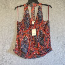 Lucky Brand Shirt Womens Medium Red Paisley Sleeveless Tank Blouse Casua... - £14.80 GBP