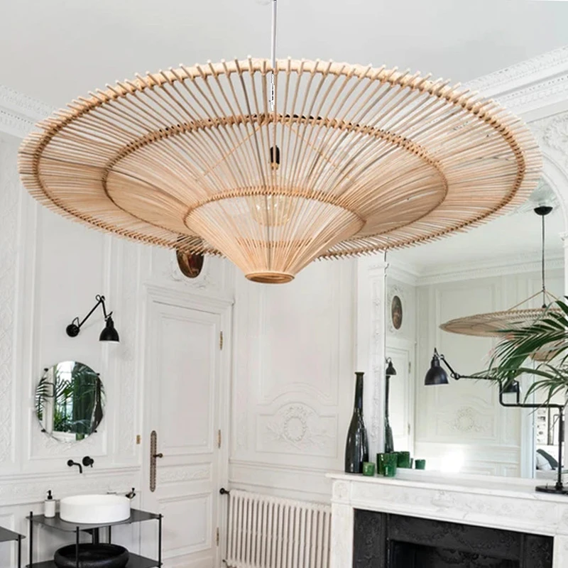 Janpanese Rattan Pendant Light Wabi Sabi Wicker Chandelier For Living Room - $278.64+