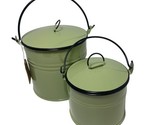 Country Decor Retro Green and Black Tin Lunch Pail Buckets with Lids Set... - £15.69 GBP