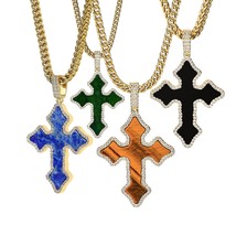 Legit Bling Gothic Cross Necklace for Men, Natural Gemstones Cross Pendant Neck - £68.51 GBP