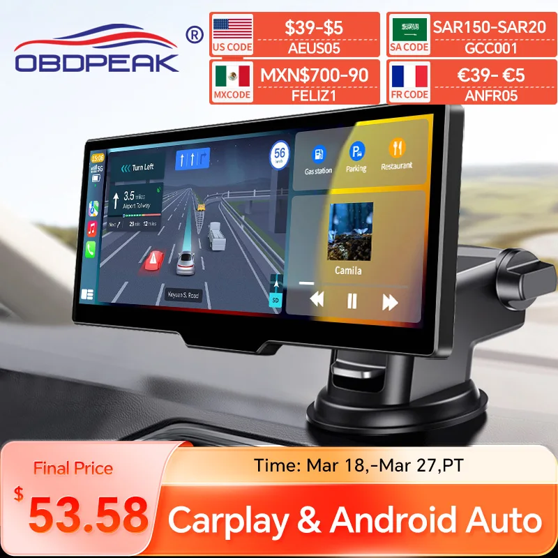 OBDPEAK T20 10.26&quot; Dash Cam  Rearview Camera Carplay &amp; Android Auto Smart Player - £94.33 GBP+
