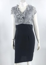 Studio 1940 Sheath Dress Size 14 Black White Ruffle Neck Back Zipper Womens - £17.41 GBP