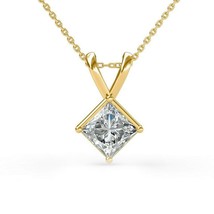 1.80 CT Princess Simulated Diamond Solitaire Pendant 14k Yellow Gold Plated - £29.45 GBP
