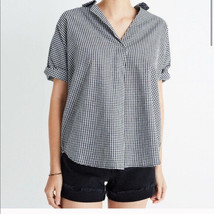 Madewell Button-Back Courier Shirt Black White Gingham Womens Small Cotton Linen - £18.81 GBP