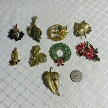 Vintage LOT Of 9 Brooches Christmas unsigned - £19.53 GBP