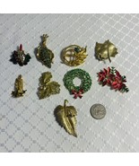 Vintage LOT Of 9 Brooches Christmas unsigned - £19.31 GBP