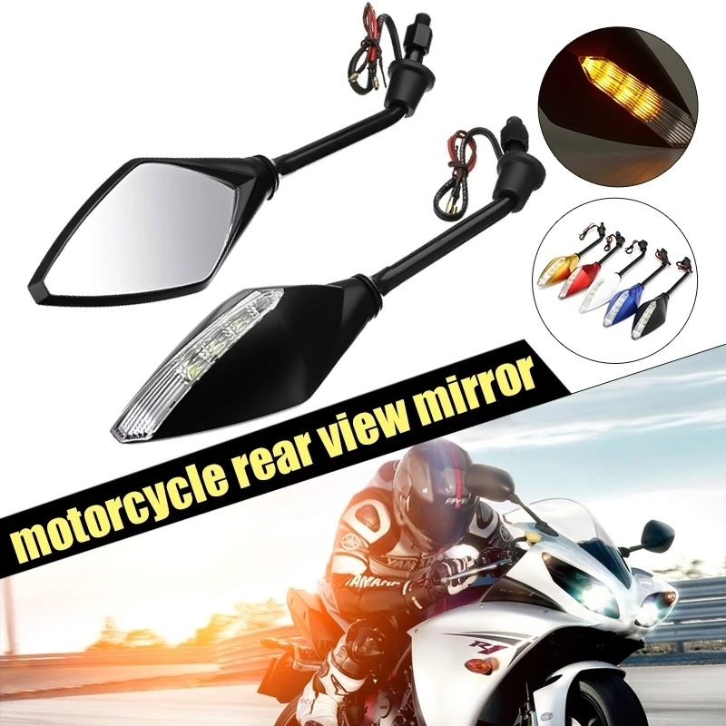 2pcs x 10mm Universal Motorcycle Rearview Mirrors Side Wind Mirror LED Indicator - £24.14 GBP