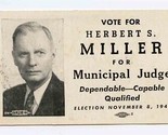 Herbert S Miller for Municipal Judge Middletown Ohio 1949 Card Horse Car  - £14.18 GBP