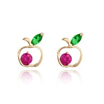 14k Jaune Argent Plaqué Or Zircone Apple Enfants Filles Oreilles Cadeaux - £40.27 GBP