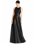 Alfred Sung 746...Sleeveless Open-Back Satin A-Line Dress...Black....Siz... - $2,170.50 MXN