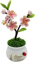 Handmade Crochet Peach Blossom Bouquet Potted Plants Knitted Artificial ... - $30.45