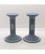 Wedgwood Jasperware Candlestick Holders, &quot;Dancing Hours&quot;, Pair, Blue, Vi... - £50.35 GBP