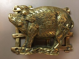 Solid Brass Pig Hog Door Knocker with Fence Background - £67.83 GBP