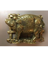 Solid Brass Pig Hog Door Knocker with Fence Background - £67.10 GBP