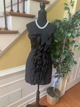 Alythea size Small Black Dress Ruffle Front Black Belted Waist Zip Back - £21.10 GBP