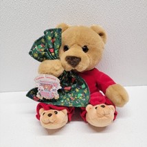 Vintage Commonwealth Christmas Teddy Bear Plush Holding Blanket Wearing Slippers - £24.39 GBP